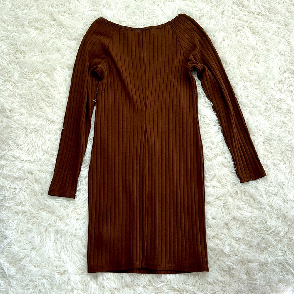Brown Ribbed Sweater Dress - Picture 3 of 3